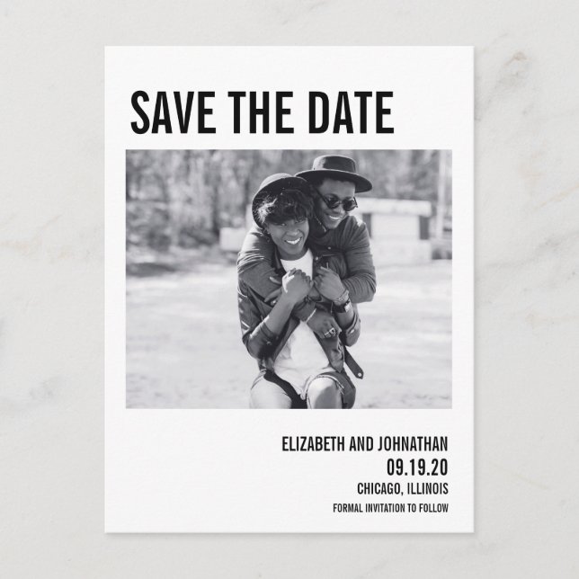 Simple & Minimal Typography Photo Save The Date Announcement Postcard (Front)