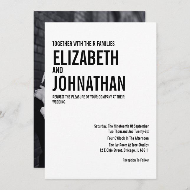 Simple & Minimal Typography Photo Wedding Invitation (Front/Back)