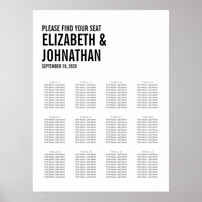 Simple & Minimal Typography Wedding Seating Chart (Front)
