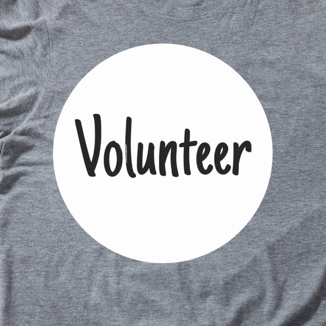 Simple Minimal Volunteer Classic Round Sticker (Round volunteer badge sticker with black letters on white.)