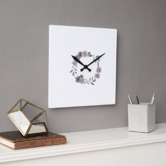 Simple minimal watercolor add your logo name text square wall clock