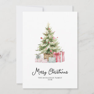 Simple Minimal watercolor Merry Christmas Holiday Card