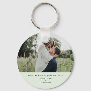 Simple Minimal Wedding Save the Date Photo Green Key Ring