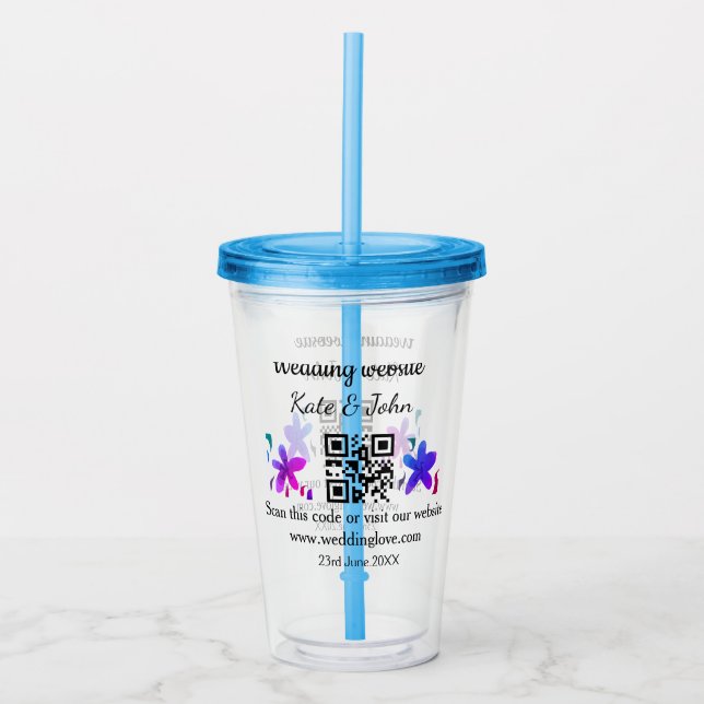 Simple minimal wedding website Q R code add name y Acrylic Tumbler (Front)
