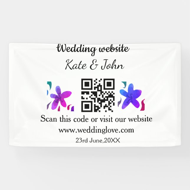 Simple minimal wedding website Q R code add name y Banner (Horizontal)
