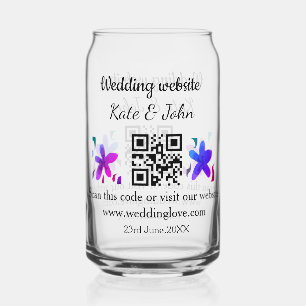 Simple minimal wedding website Q R code add name y Can Glass