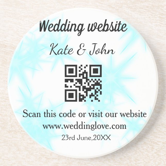 Simple minimal wedding website Q R code add name y Coaster (Front)