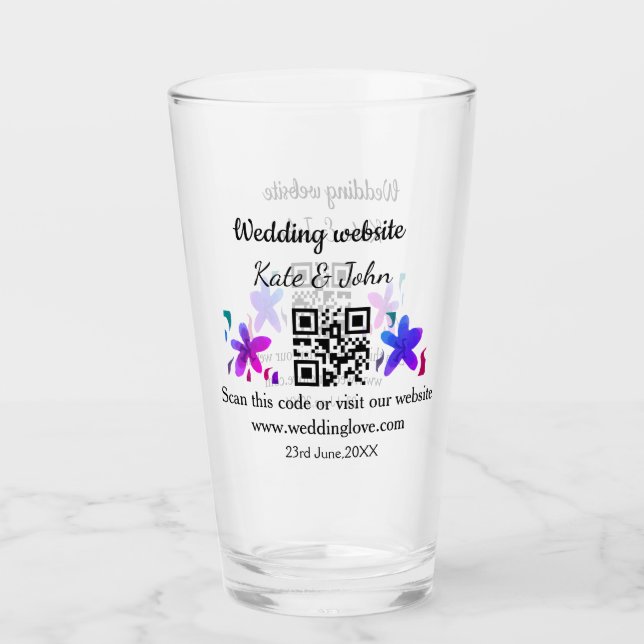 Simple minimal wedding website Q R code add name y Glass (Front)