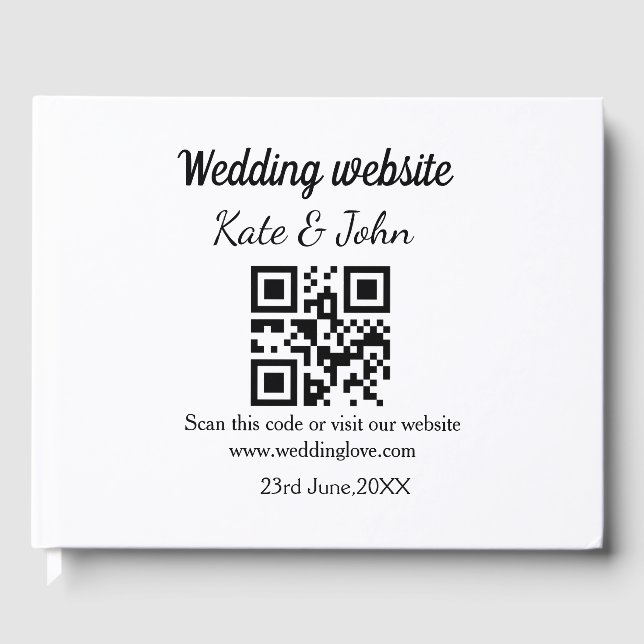 Simple minimal wedding website Q R code add name y Guest Book (Front)