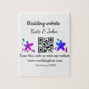 Simple minimal wedding website Q R code add name y Jigsaw Puzzle