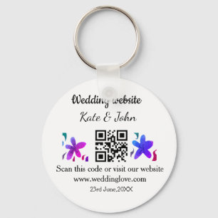 Simple minimal wedding website Q R code add name y Key Ring