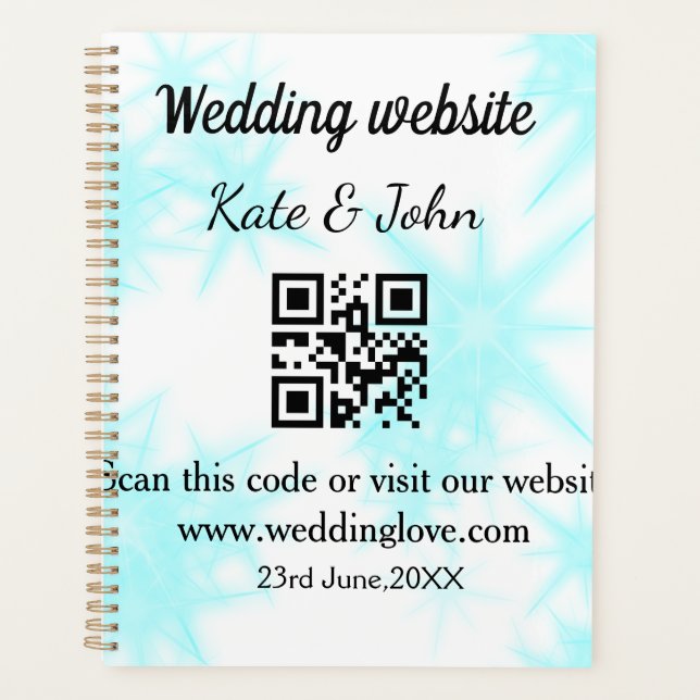 Simple minimal wedding website Q R code add name y Planner (Front)