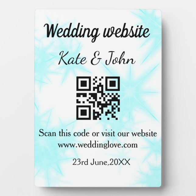 Simple minimal wedding website Q R code add name y Plaque (Front)