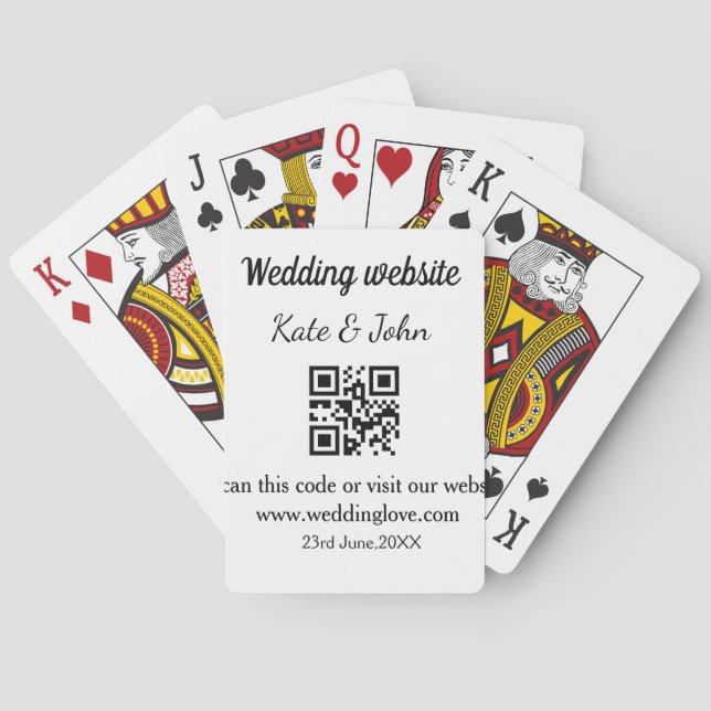 Simple minimal wedding website Q R code add name y Playing Cards (Back)