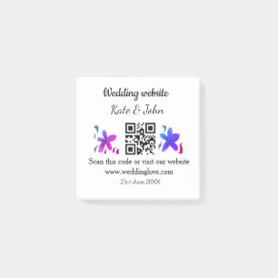 Simple minimal wedding website Q R code add name y Post-it Notes