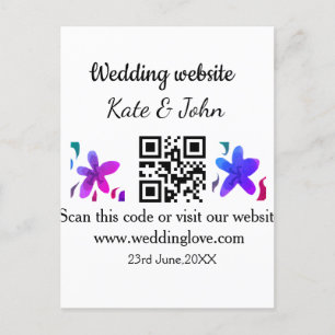 Simple minimal wedding website Q R code add name y Postcard