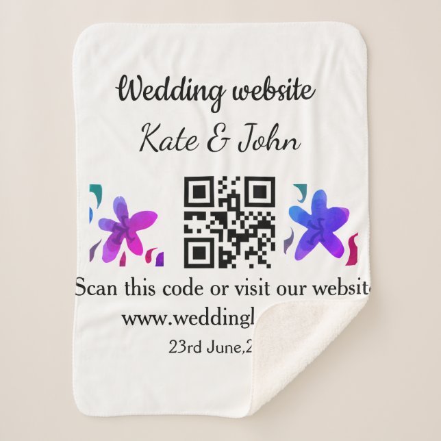 Simple minimal wedding website Q R code add name y Sherpa Blanket (Front)