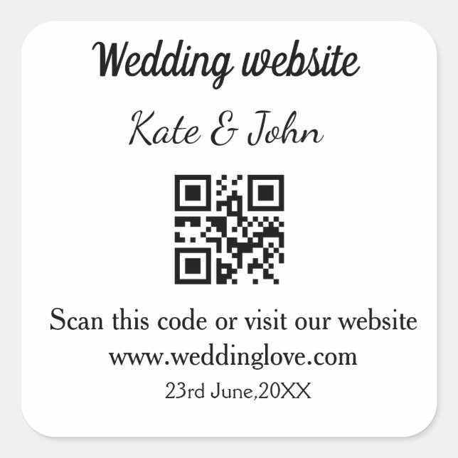 Simple minimal wedding website Q R code add name y Square Sticker (Front)