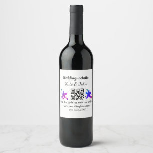 Simple minimal wedding website Q R code add name y Wine Label