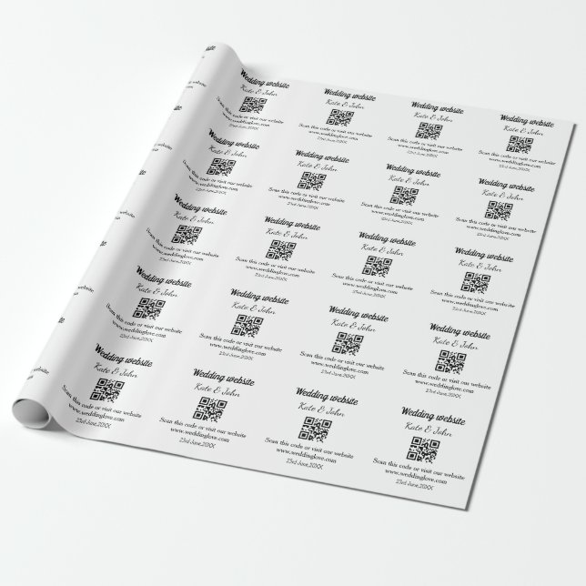 Simple minimal wedding website Q R code add name y Wrapping Paper (Unrolled)