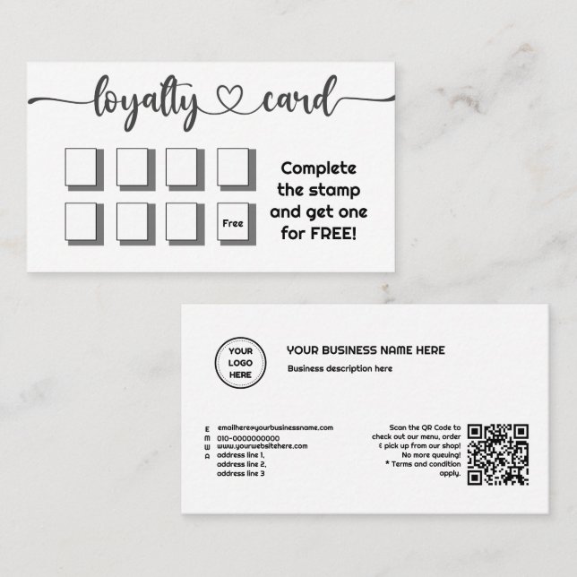 Simple Minimal White Add Your Logo QR Code Loyalty Card (Front/Back)