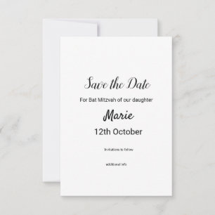 simple minimal white black classic edi bat mitzvah save the date
