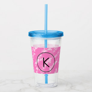 simple minimal white monogram pink glitter waterco acrylic tumbler