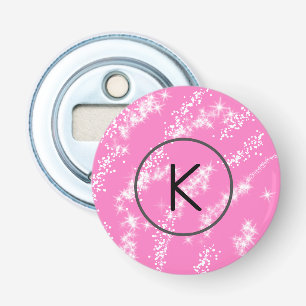 simple minimal white monogram pink glitter waterco bottle opener