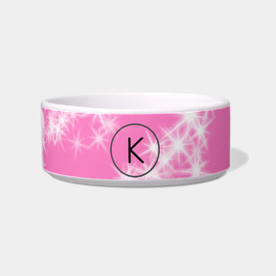 simple minimal white monogram pink glitter waterco bowl