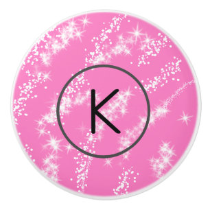 simple minimal white monogram pink glitter waterco ceramic knob