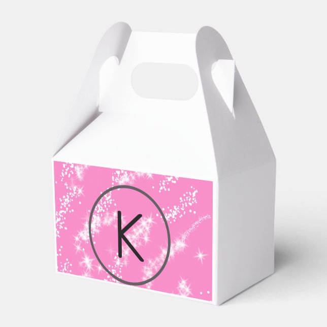 simple minimal white monogram pink glitter waterco favour box (Front Side)