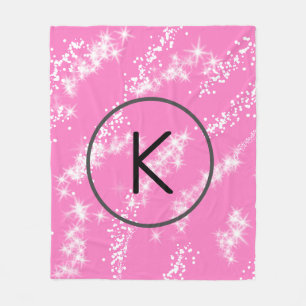 simple minimal white monogram pink glitter waterco fleece blanket