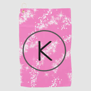 simple minimal white monogram pink glitter waterco golf towel