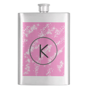 simple minimal white monogram pink glitter waterco hip flask
