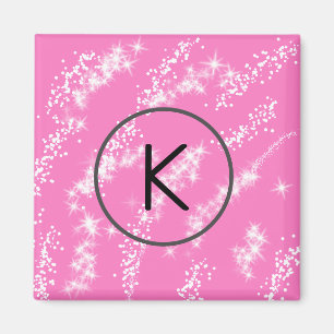 simple minimal white monogram pink glitter waterco magnet
