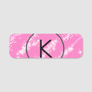 simple minimal white monogram pink glitter waterco name tag