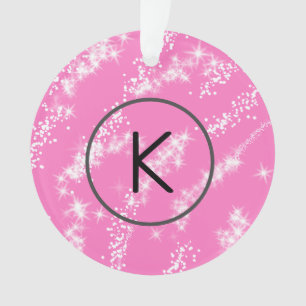 simple minimal white monogram pink glitter waterco ornament