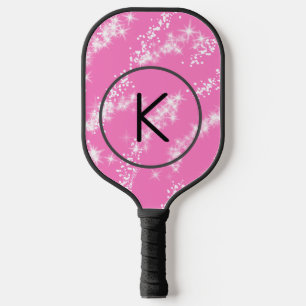 simple minimal white monogram pink glitter waterco pickleball paddle