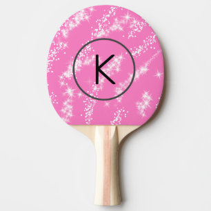 simple minimal white monogram pink glitter waterco ping pong paddle