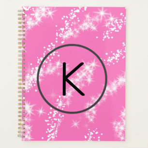 simple minimal white monogram pink glitter waterco planner