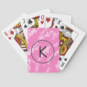 simple minimal white monogram pink glitter waterco playing cards