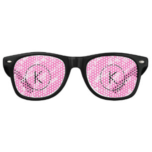 simple minimal white monogram pink glitter waterco retro sunglasses
