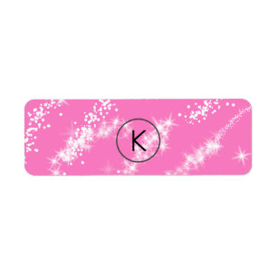 simple minimal white monogram pink glitter waterco return address label