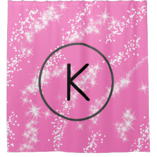 simple minimal white monogram pink glitter waterco shower curtain