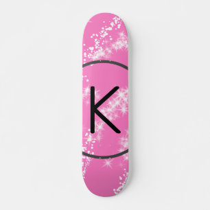 simple minimal white monogram pink glitter waterco skateboard