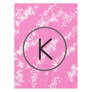 simple minimal white monogram pink glitter waterco tablecloth