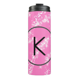 simple minimal white monogram pink glitter waterco thermal tumbler