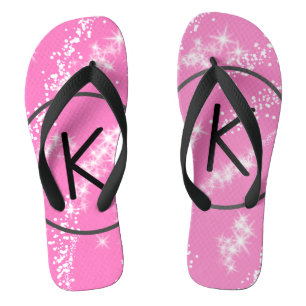 simple minimal white monogram pink glitter waterco thongs