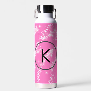 simple minimal white monogram pink glitter waterco water bottle