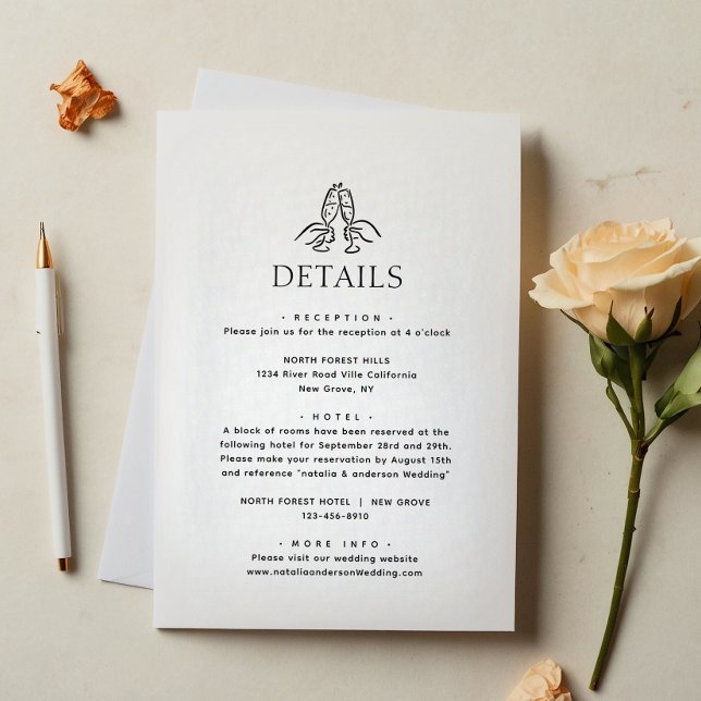 Simple Minimal Wine Cheers Wedding Details Enclosure Card (Creator Uploaded)